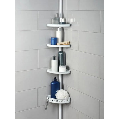 Adjustable Tension Shower Pole Caddy, 3 Shelves Deep Basket, fits 5 to 8 Feet