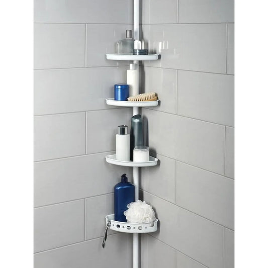 Adjustable Tension Shower Pole Caddy, 3 Shelves Deep Basket, fits 5 to 8 Feet