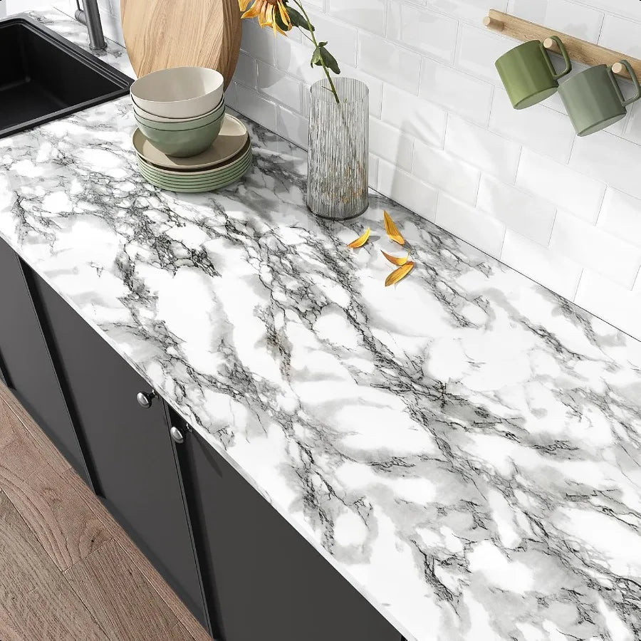 Modern Black and White Marble Contact Paper