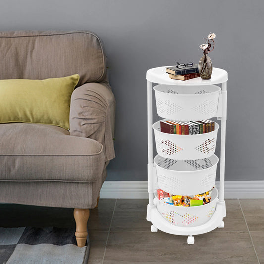 Cupboard Shelf with 5 Wheels, 4 Baskets for Storage