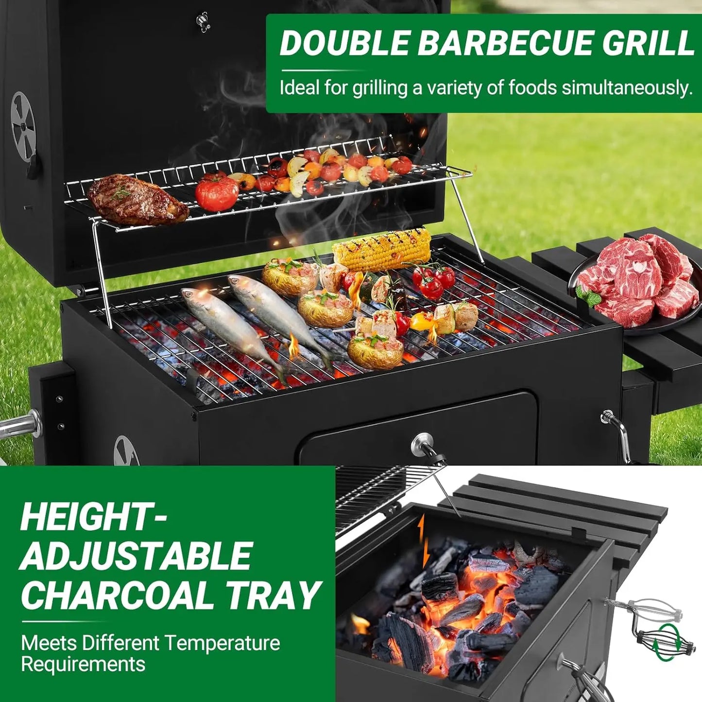 Large Barrel Charcoal BBQ Grills with 794 SQ.IN. Cooking Area