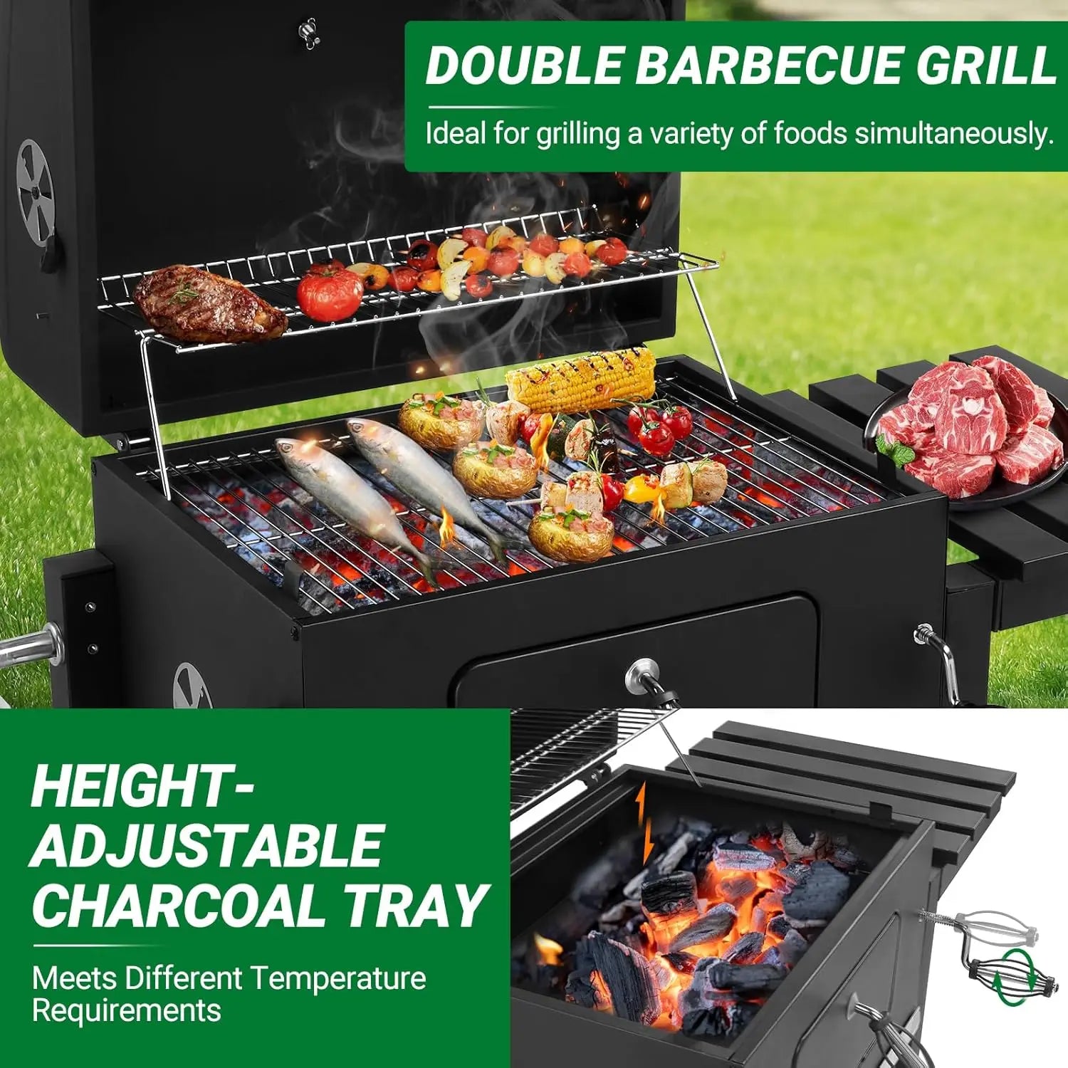 Large Barrel Charcoal BBQ Grills with 794 SQ.IN. Cooking Area
