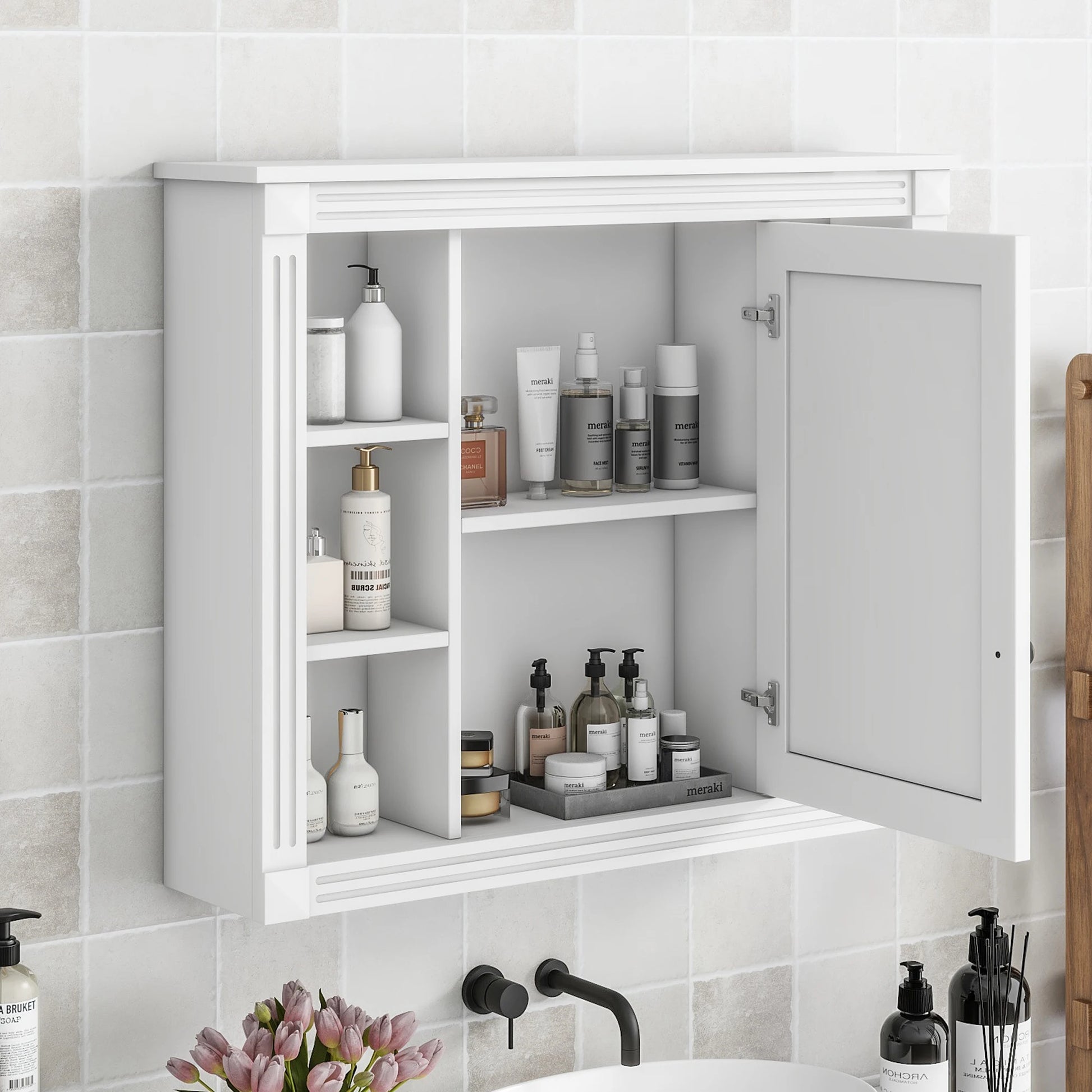 35 Inch Bathroom Wall Cabinet - Modern Mirror & 6 Shelves