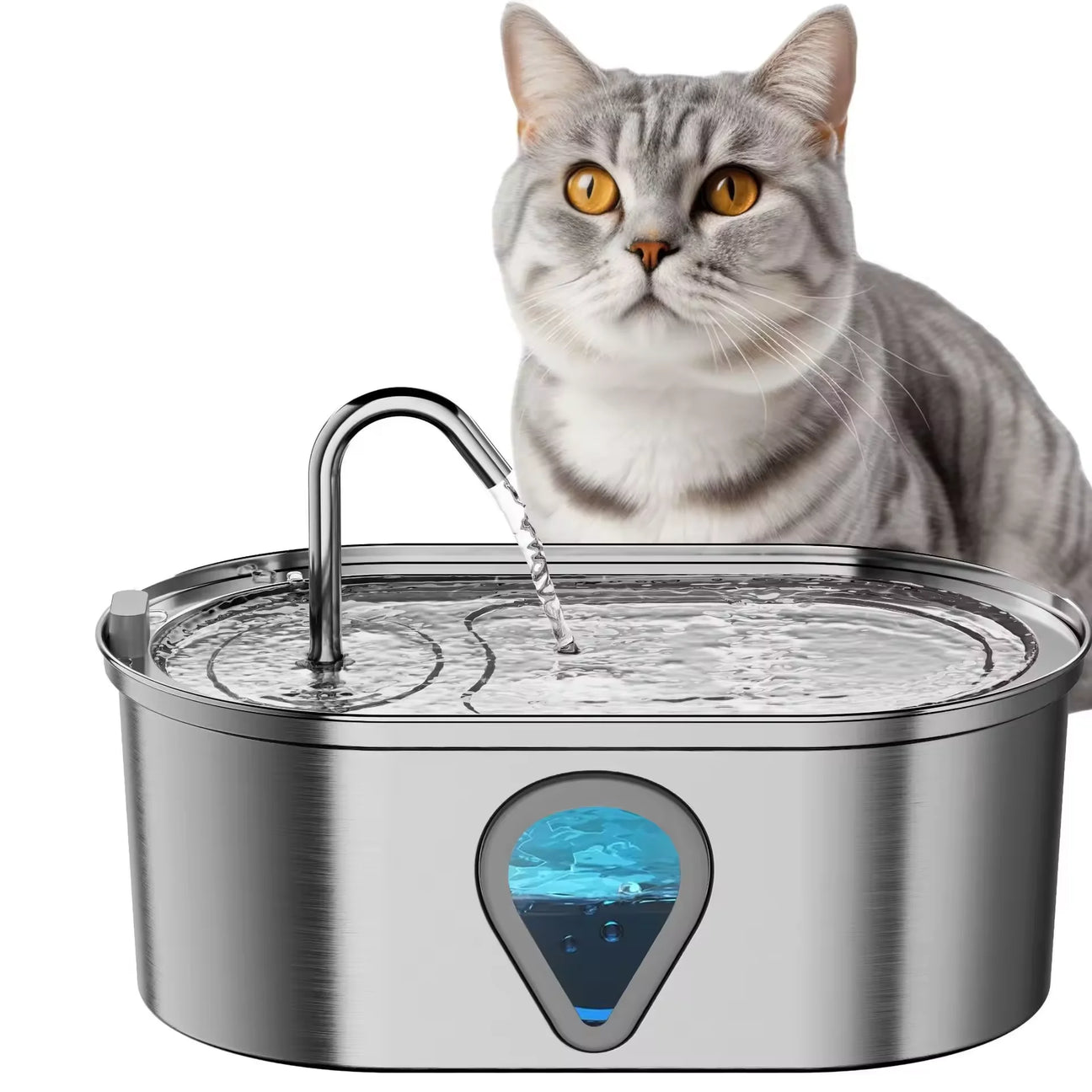 Stainless Steel Cat Water Fountain 3.5L - Automatic LED Dispenser