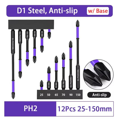 Magnetic Impact Phillips Bit Set - Anti-Slip Long Driver