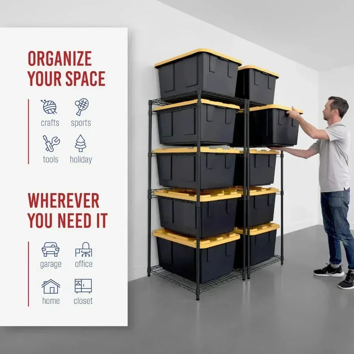5-Tier Steel Tote Rack 2 Pack - Industrial Bin Storage