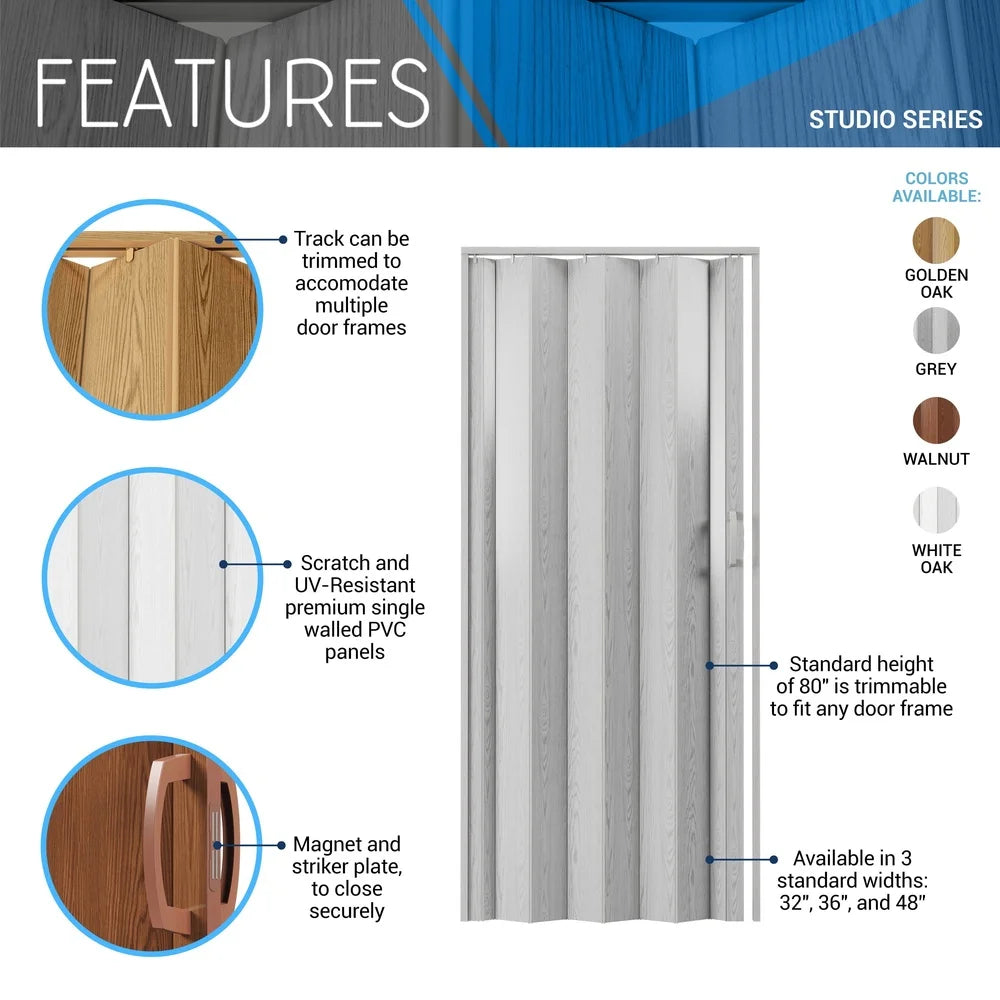Durable PVC Foldable Accordion Doors Space, Easy Install with Track Hardware