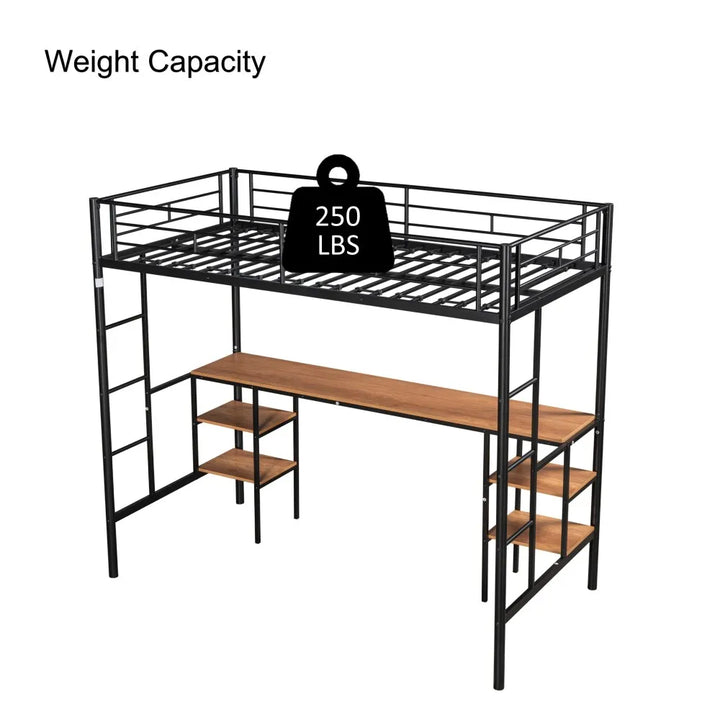Twin Size Loft Bed with Desk - Built-in Table & Shelves