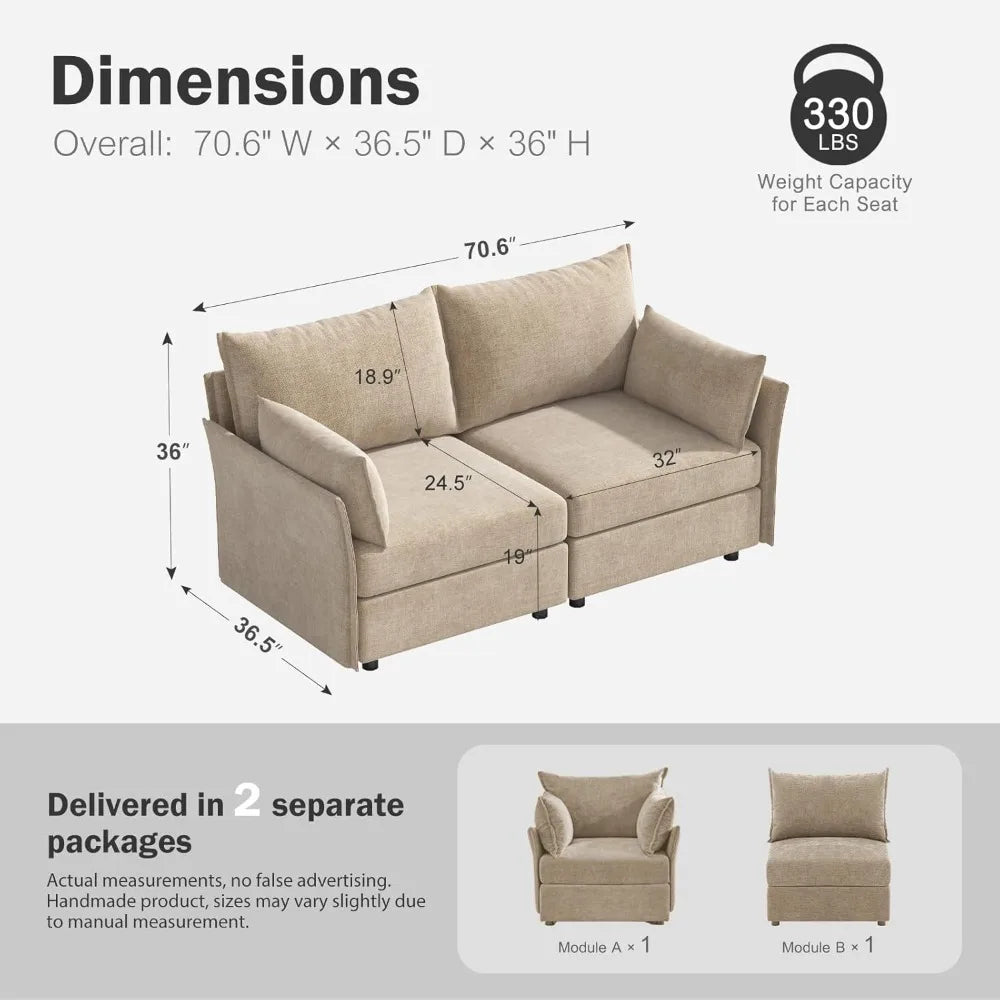 Oversized Loveseat Sofa, Modern Modular Sectional Couch, 2-Seat 24.5"