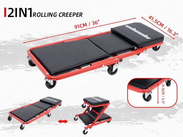 Rolling Mechanic Creeper Z Seat, Foldable Garage Chair