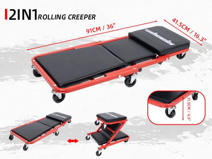 Rolling Mechanic Creeper Z Seat, Foldable Garage Chair