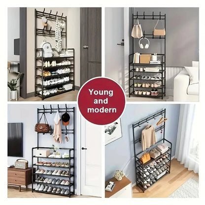 A clothes hanger and shoe rack