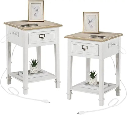 Rustic Farmhouse Accent End Table with Drawers