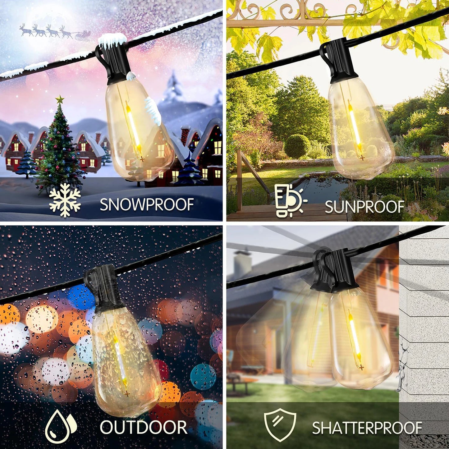100ft Outdoor String Lights Waterproof,  with 24 Edison Vintage Bulbs