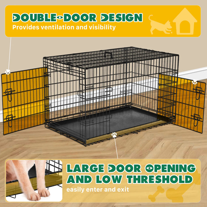 Double Door Folding Metal Wire Dog Cage - Secure Folding Crate