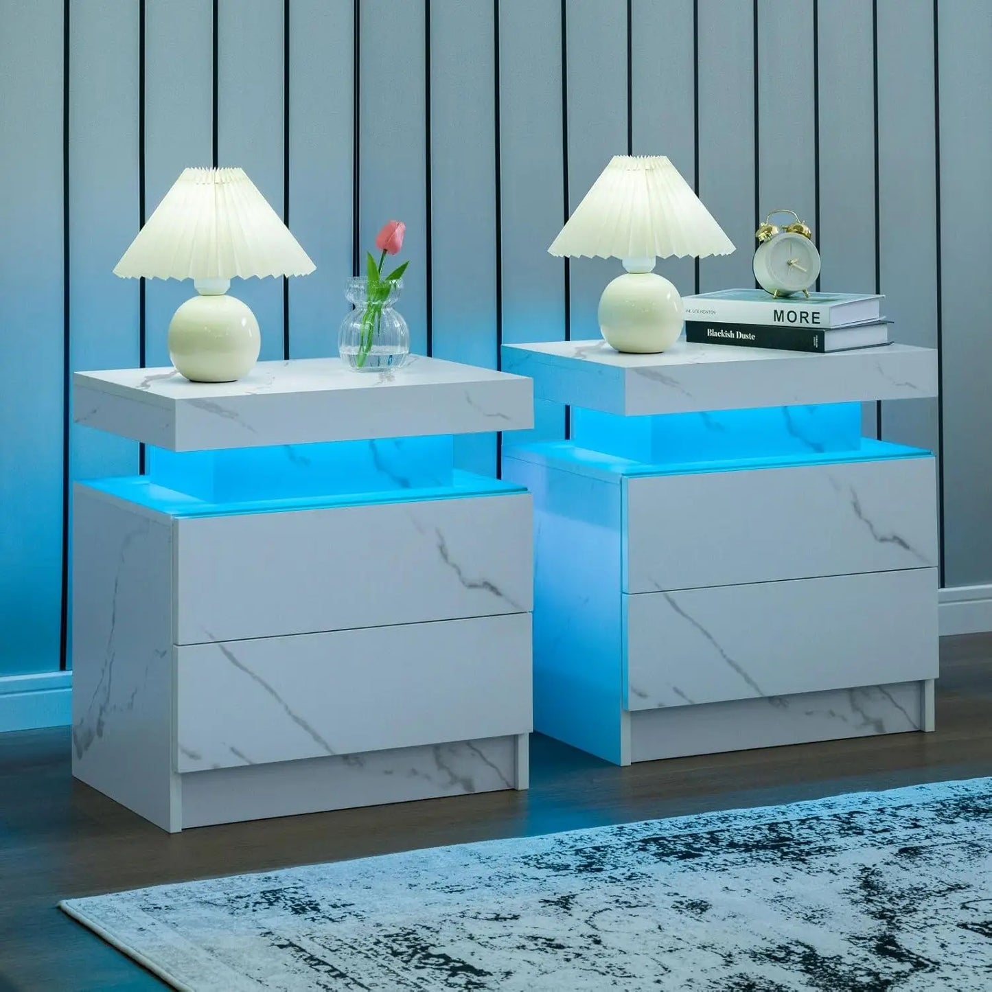 Set of 2 LED Nightstand with 2 Drawers