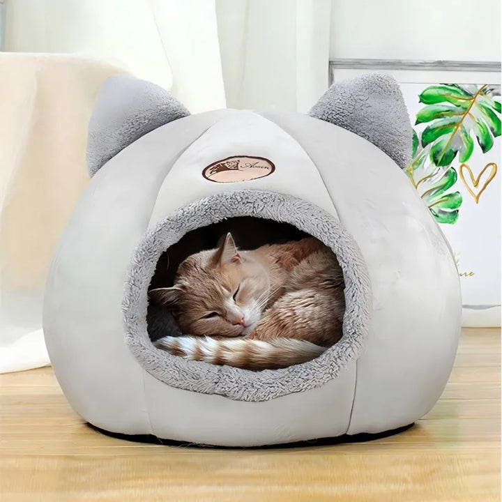 Pet bed with cat ears - Warm Plush Cat Condo & Dog Bed