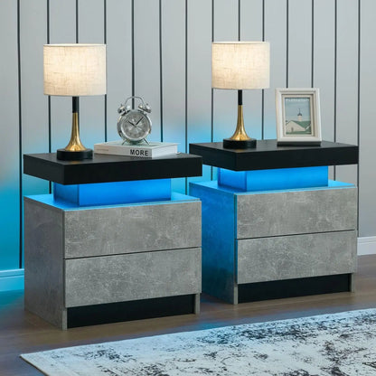 Set of 2 LED Nightstand with 2 Drawers
