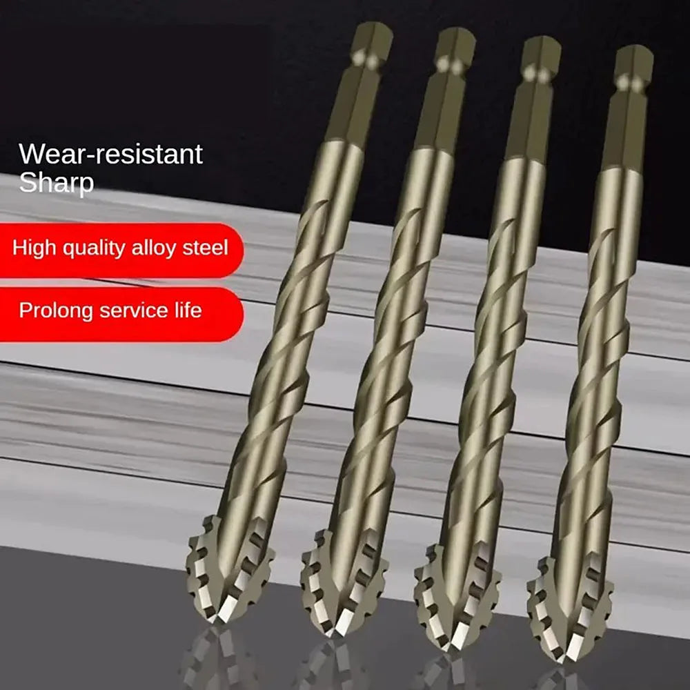4PCS (6+8+10+12) MM Four Blade Serrated Eccentric Dry Drilling All Ceramic Tile Concrete Marble Glass Superhard Tungsten Steel D