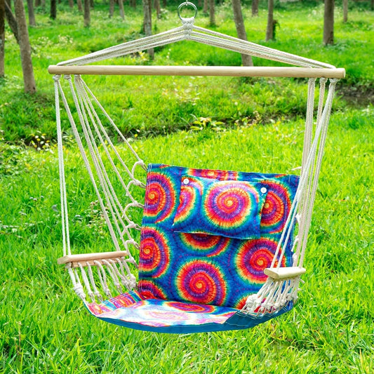 Hammock Chair with Pillow Wooden Arms, 275 lbs Capacity