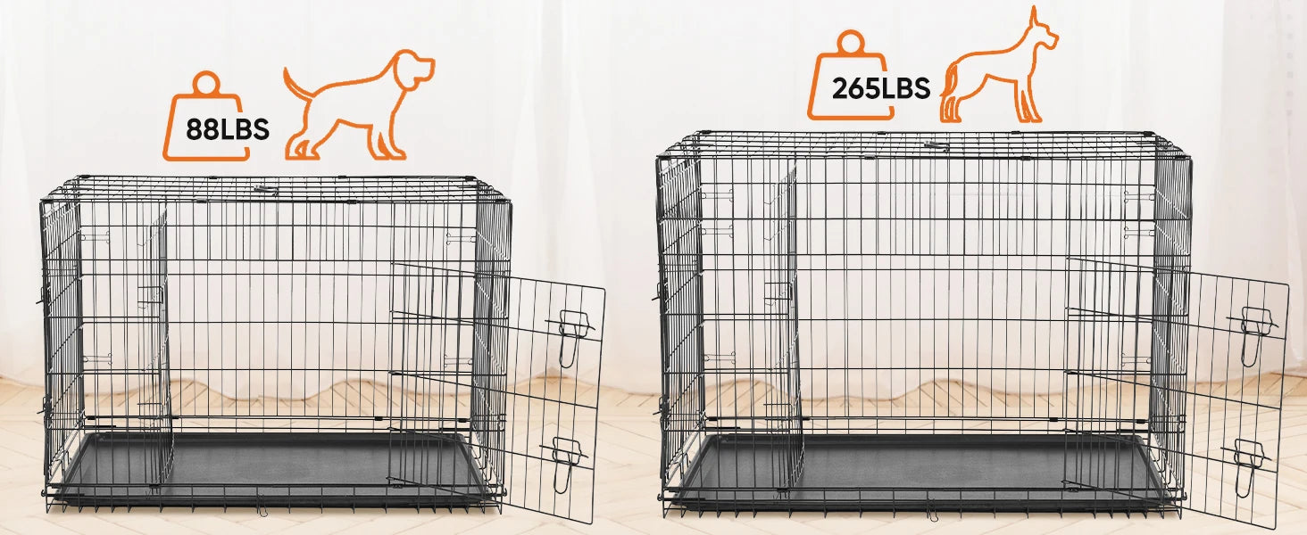 Double Door Folding Metal Wire Dog Cage - Secure Folding Crate