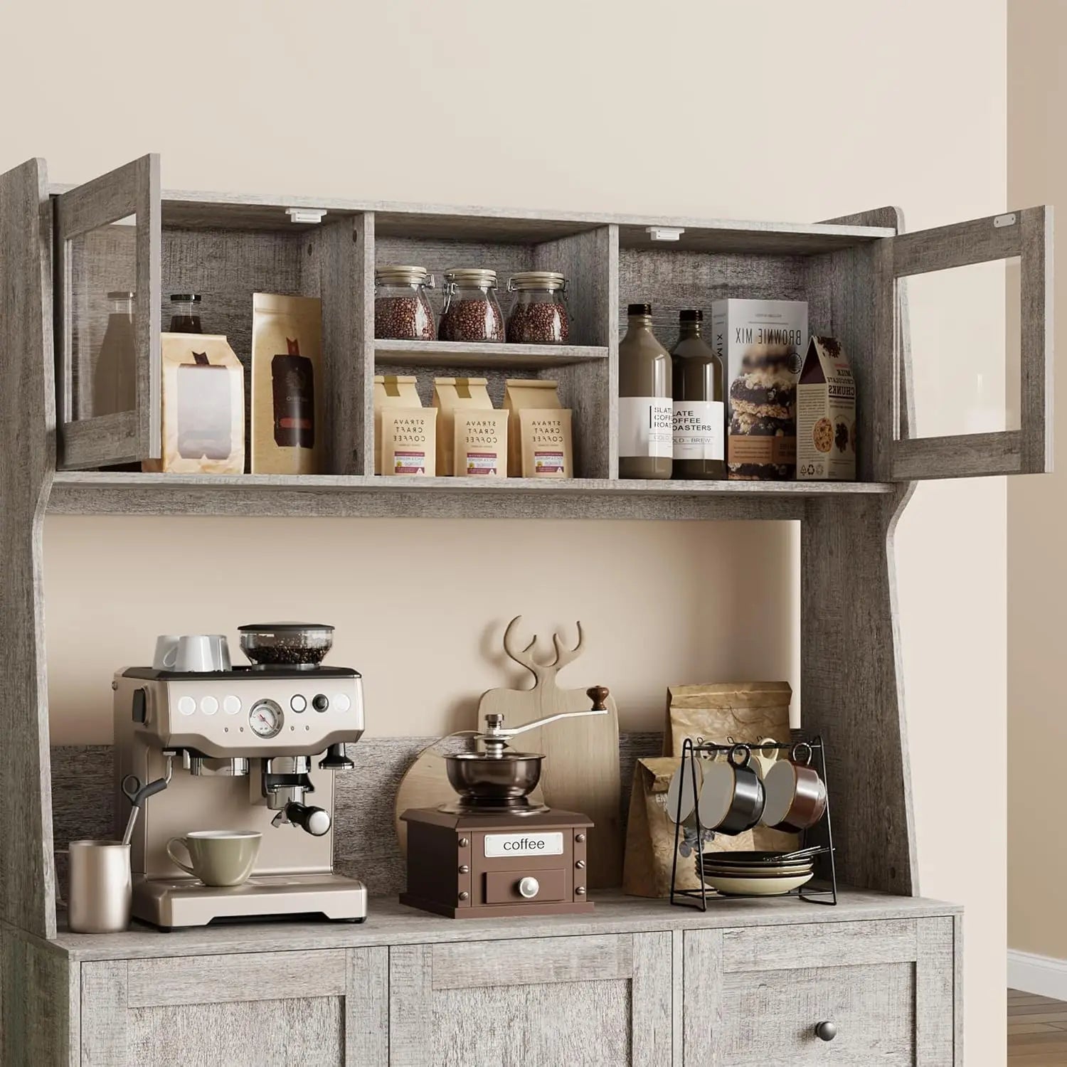 67 Inch Kitchen Pantry Cabinet - Storage Hutch with Drawers