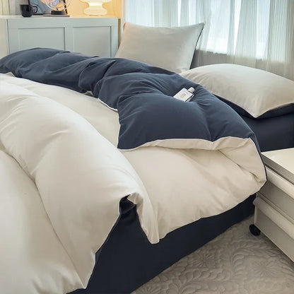 2-side Solid Color Brush Fabric Bed Set