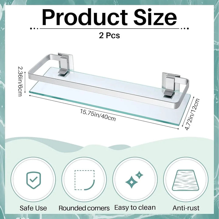 Bathroom Glass Corner Shelf 2 Pieces - Wall Mounted Storage