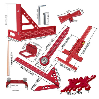 Aluminum Alloy Woodworking Measuring Ruler Kit with Box