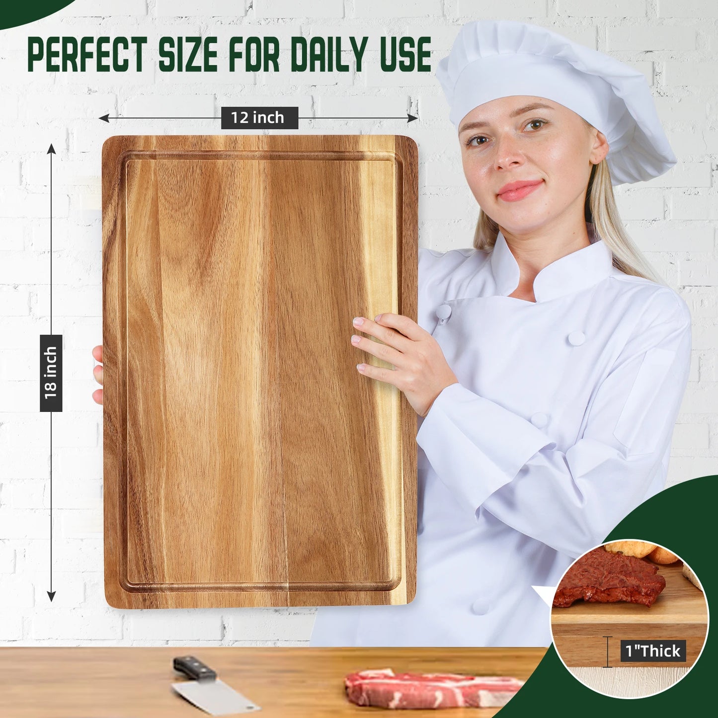 18" x 12" Large Acacia Cutting Boards, Wooden Chopping Board