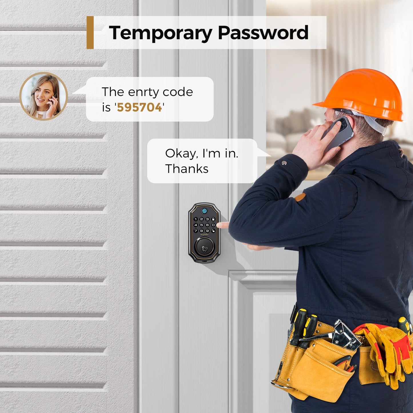 Arpha D280 Keyless Entry Door Lock 5-in-1 Smart Fingerprint Deadbolt w/Keypad