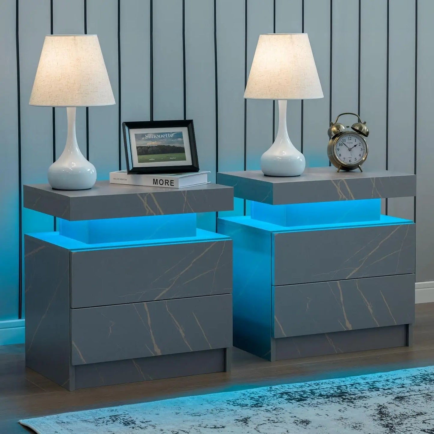 Set of 2 LED Nightstand with 2 Drawers