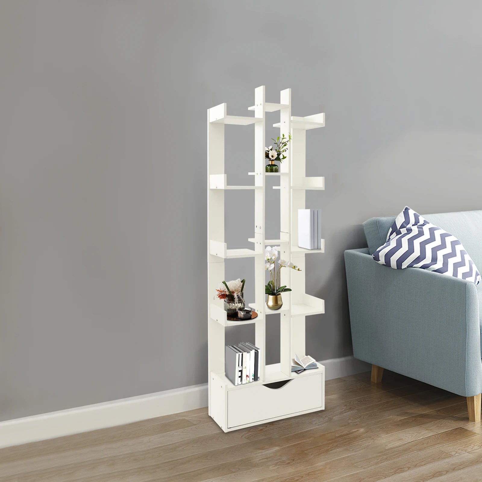 15-Compartment Bookcase with Cabinet - Modern Floor Standing