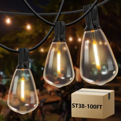 100ft Outdoor String Lights Waterproof,  with 24 Edison Vintage Bulbs