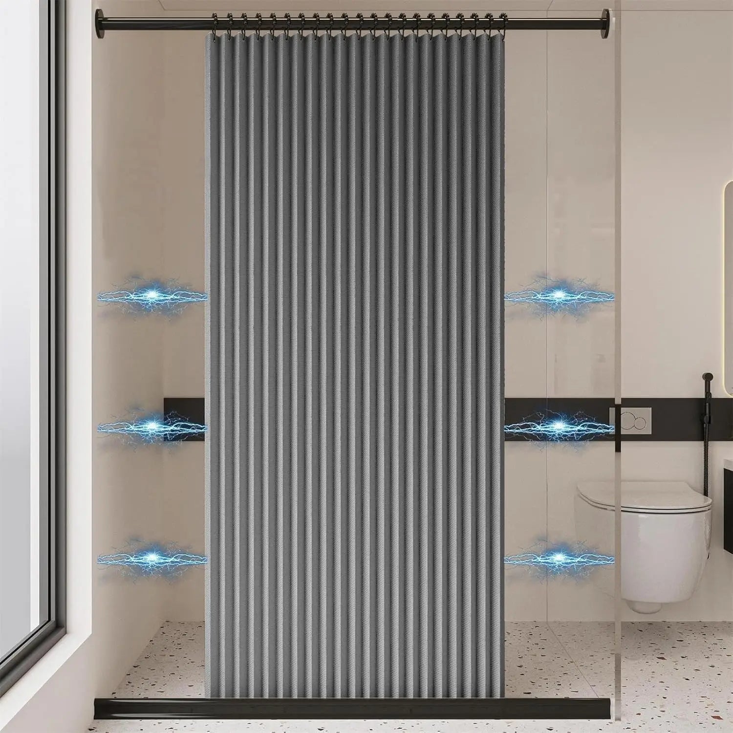 Bathroom Folding Linen Shower Curtain - Magnetic & Waterproof