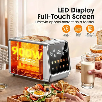 Beinilai 2 Slice, Stainless Steel Smart Digital Toasters w/Memory Function