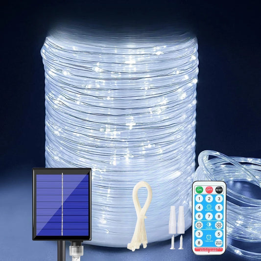 Solar Rope Lights, Waterproof IP65 String Lights, Solar Outdoor Lights, 8 Modes, Garden Christmas Lights