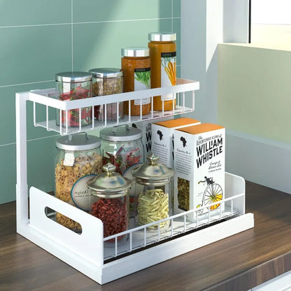 2-Tier Under Sink Organizer - Heavy Duty Plastic Pull Out Cabinet Storage Shelf, Waterproof Bathroom, Pantry, Refrigerator