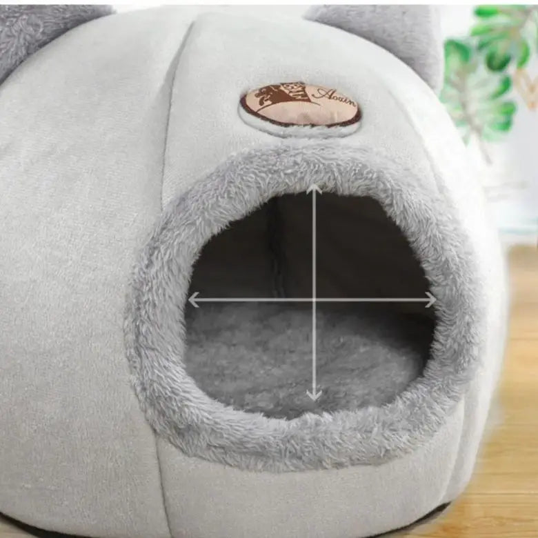 Pet bed with cat ears - Warm Plush Cat Condo & Dog Bed