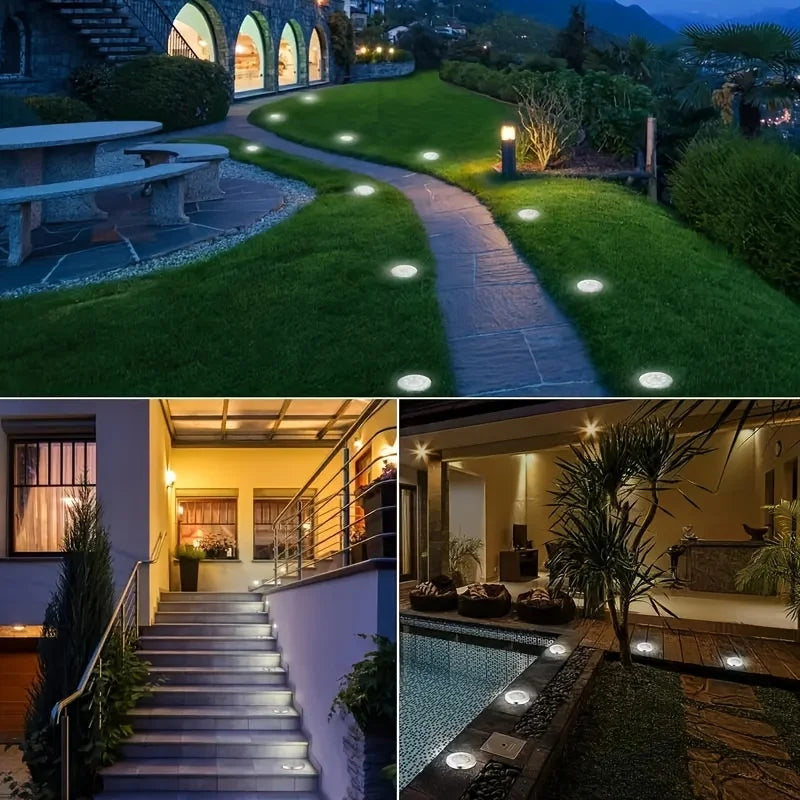 8 Pcs 8LED Solar Power Disk Light Outdoor, Solar Led Lamp