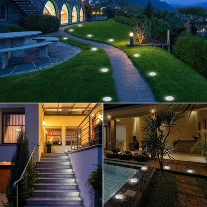 8 Pcs 8LED Solar Power Disk Light Outdoor, Solar Led Lamp