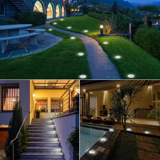8 Pcs 8LED Solar Power Disk Light Outdoor, Solar Led Lamp