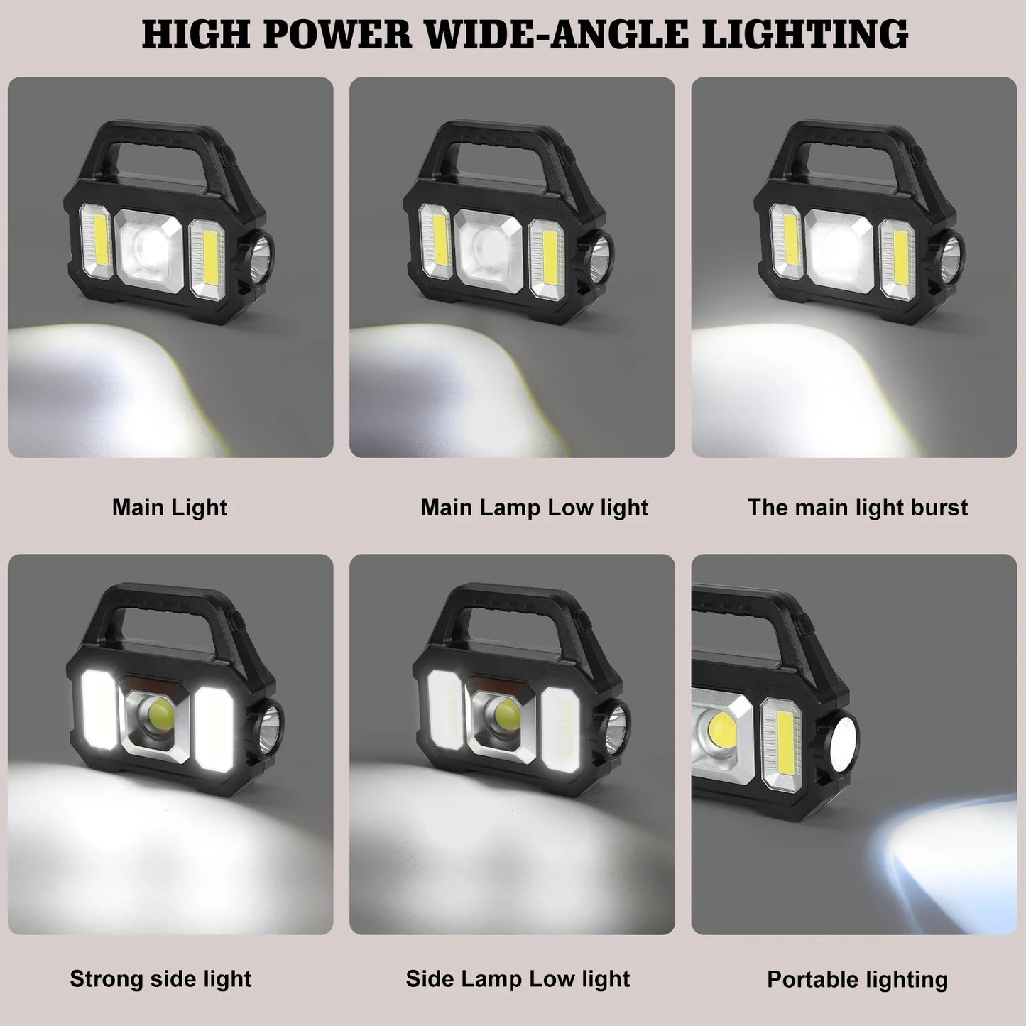 Solar-Powered LED Flashlight - Rechargeable with 6 Modes, Waterproof