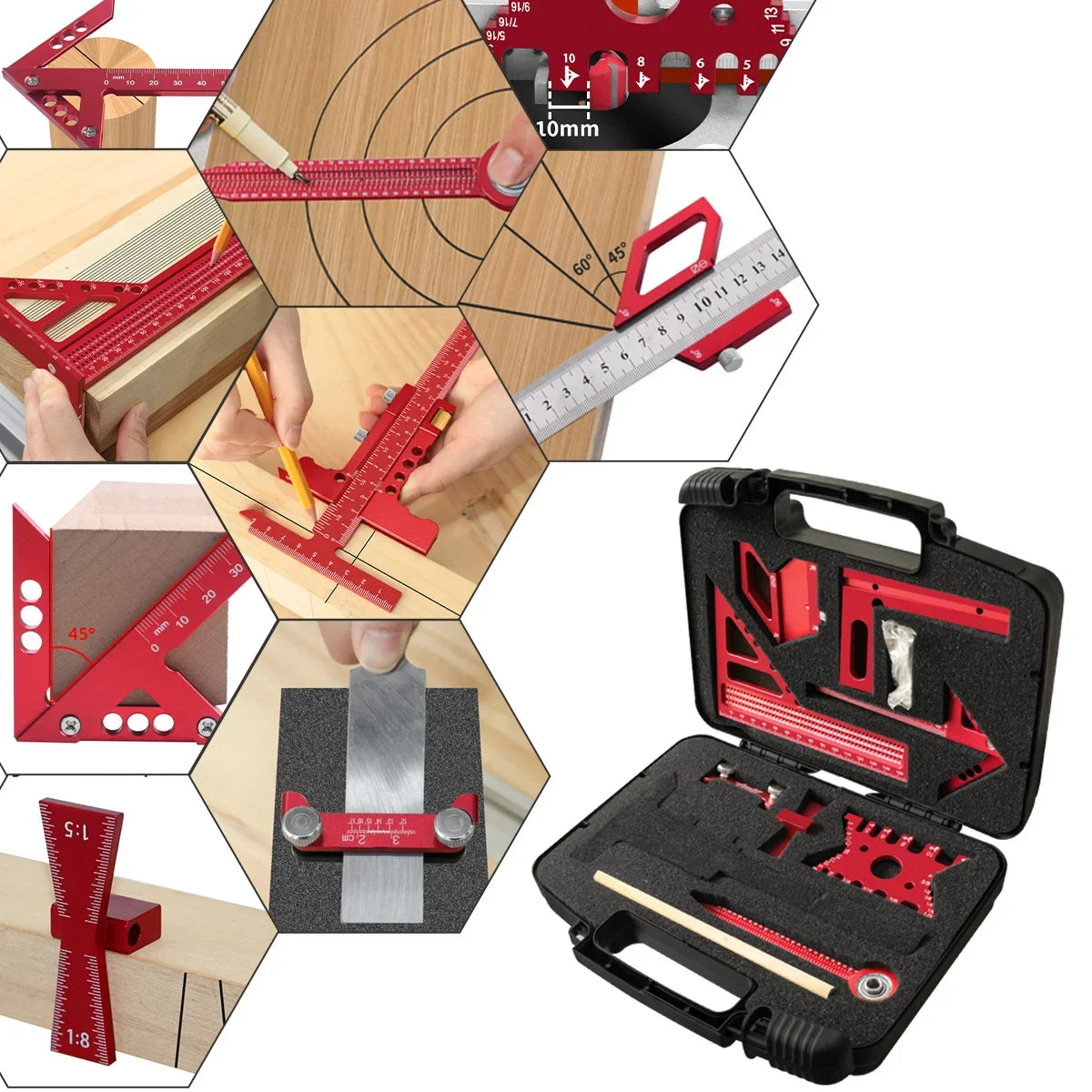 Aluminum Alloy Woodworking Measuring Ruler Kit with Box