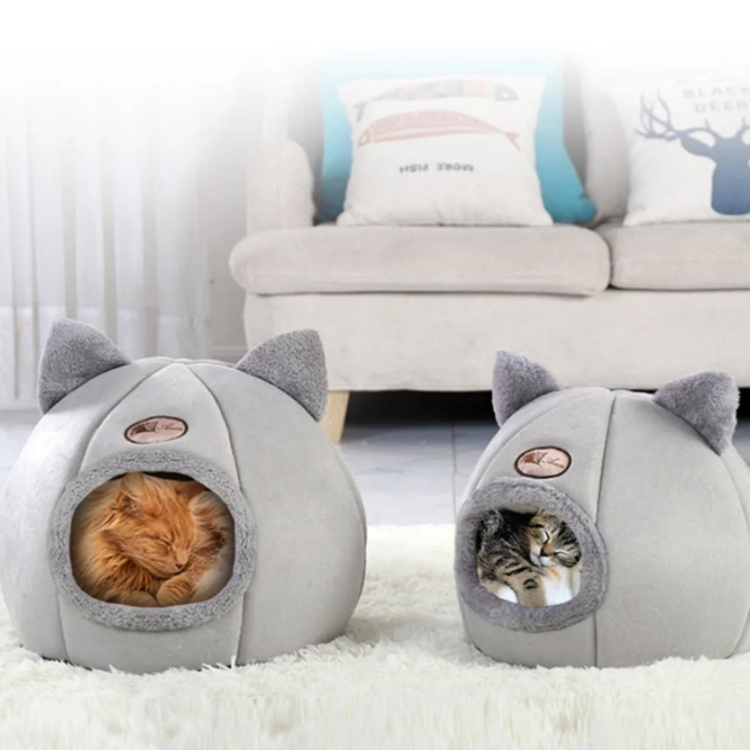Pet bed with cat ears - Warm Plush Cat Condo & Dog Bed