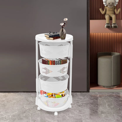 Cupboard Shelf with 5 Wheels, 4 Baskets for Storage