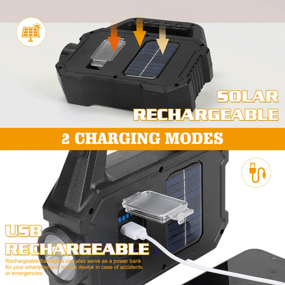 Solar-Powered LED Flashlight - Rechargeable with 6 Modes, Waterproof