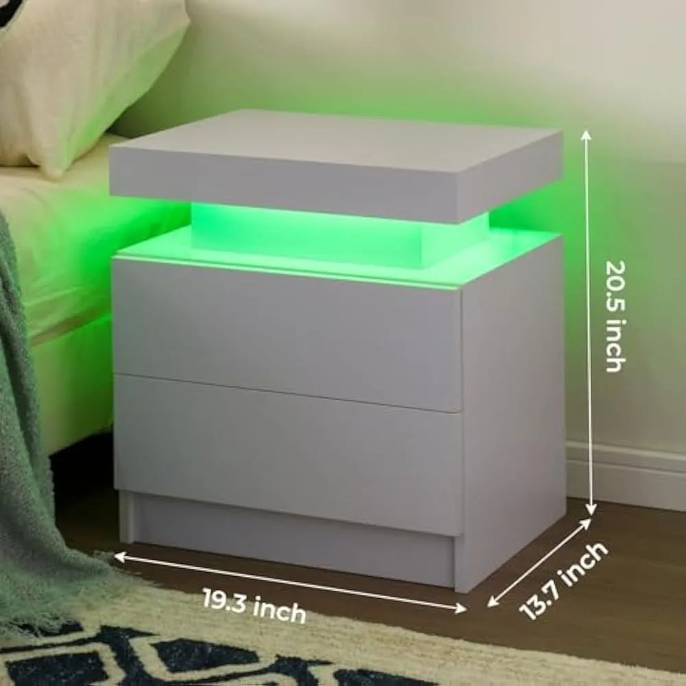 Set of 2 LED Nightstand with 2 Drawers