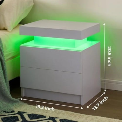 Set of 2 LED Nightstand with 2 Drawers