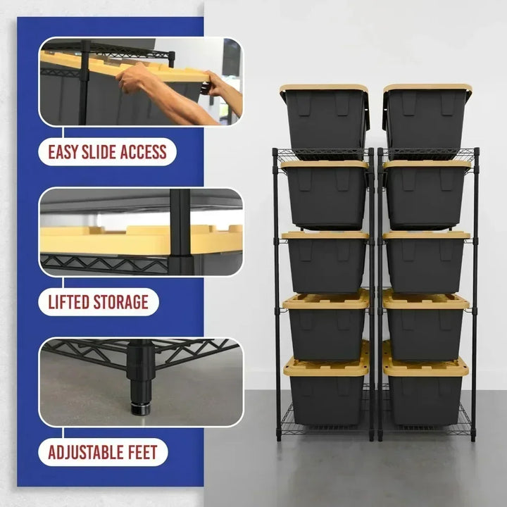 5-Tier Steel Tote Rack 2 Pack - Industrial Bin Storage